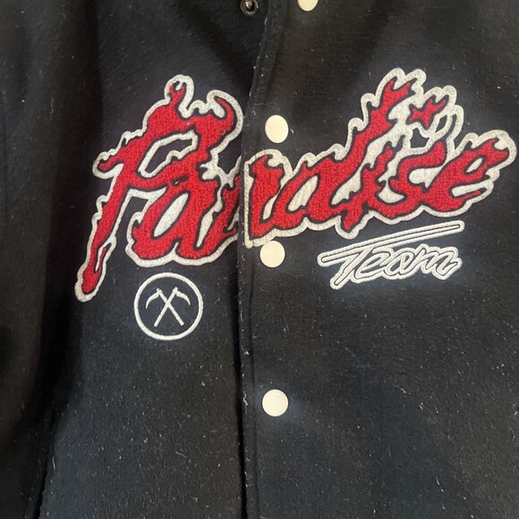 Authentic Jordan Craig Paradise Tour Varsity Jacket Off Black Beige Size 14 - Picture 4 of 12